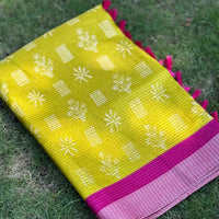 Radiant Yellow Tussar Chex Saree