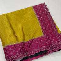 Mustard Poly Chiffon Diamond Swaroski Work Saree