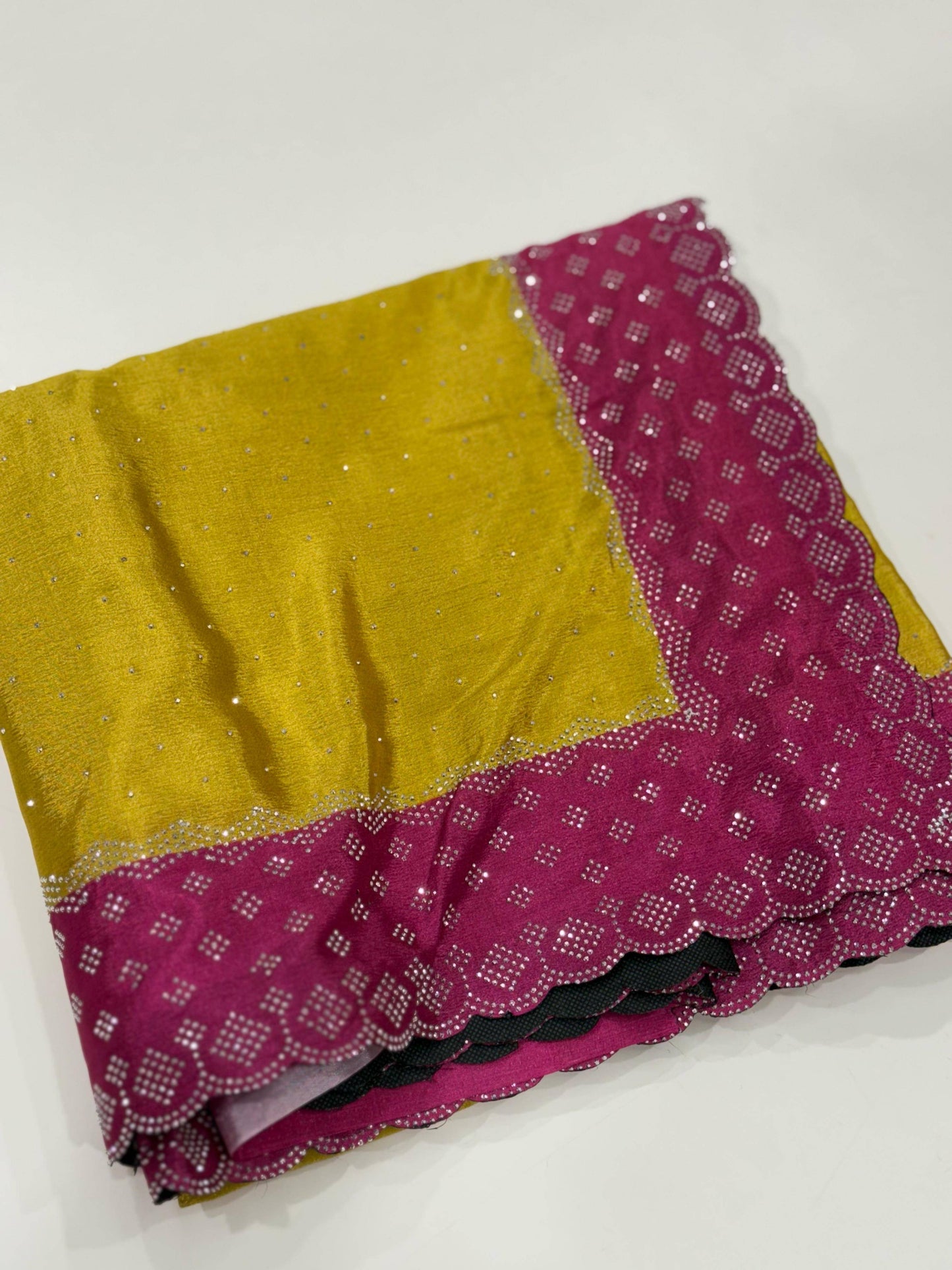Mustard Poly Chiffon Diamond Swaroski Work Saree