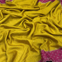 Mustard Poly Chiffon Diamond Swaroski Work Saree